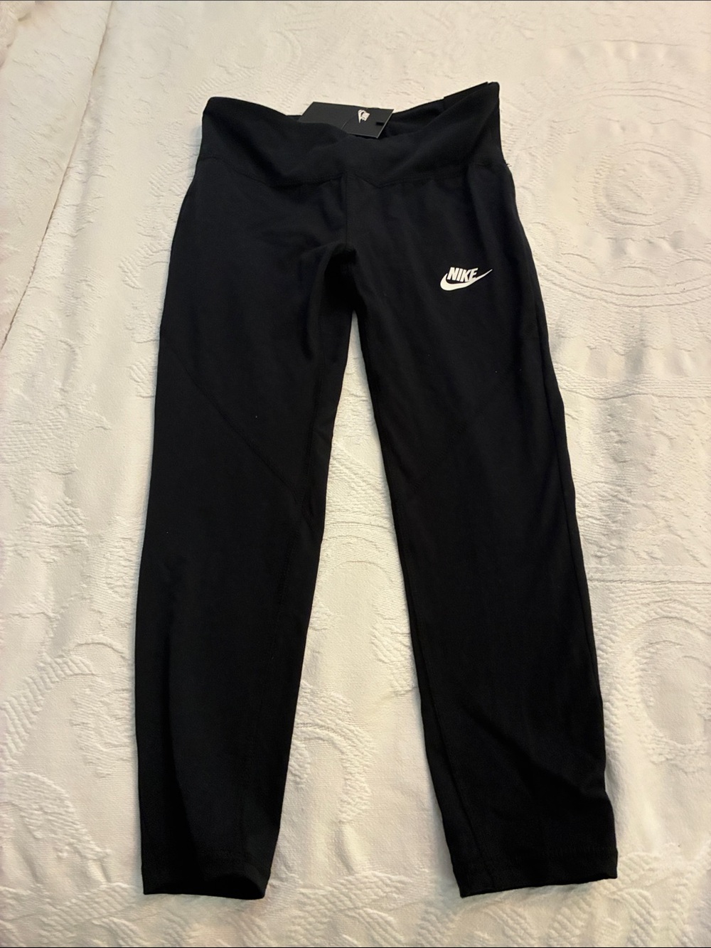 Nike Kids Black Capri Leggings with White Logo